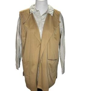 Joan Rivers 1X Striped Button Shirt & Camel Open Vest Set Casual Layered Look